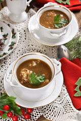traditional Christmas Eve mushroom soup with barley