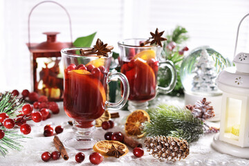 mulled wine with orange and cranberries for Christmas