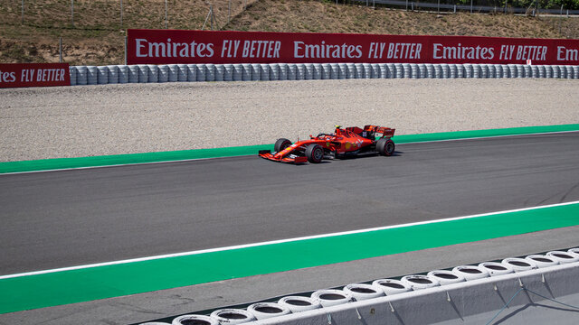 MONTMELLO, SPAIN-MAY 10, 2019: 2019 Ferrari SF90 Formula One Racing Car (Driver: Charles Leclerc)