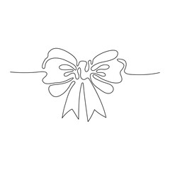Continuous line drawing. Decorative bow. Black isolated on white background. Hand drawn vector illustration. 
