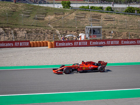 MONTMELLO, SPAIN-MAY 10, 2019: 2019 Ferrari SF90 Formula One Racing Car (Driver: Charles Leclerc)