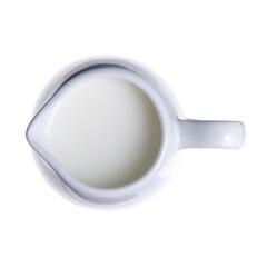 Ceramic milk jug pitcher on white background isolation, top view
