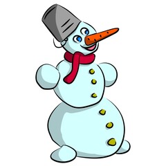 Vector illustration of an isolated snowman on a white background. Simple flat style.