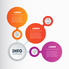 Business presentation concept with 3 options. Template of info chart. Infographic or diagram of technological or education process with three directions. Brochure design template. Vector.