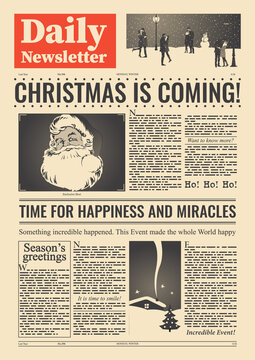 Christmas Newspaper, Original Season's Greeting Card  Retro Newspaper Style 