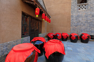 The Chinese liquor jar is outside the distillery, Yi County, Hebei Province, China