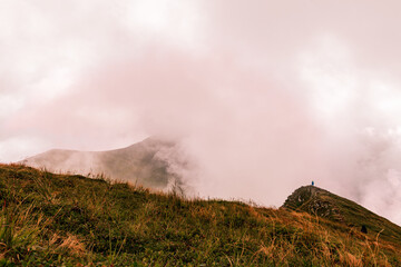 At the top of the mystical mountain in the clouds Gutyn Tomnatyk, epic views, breathtaking landscapes and realities of the Carpathians.