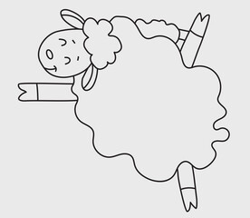 Yoga pets. A cute funny sheep go in for sports and gymnastics, stands in an asana and Fitness and stretching. Sheep yoga drawing. Vector illustration. Outline, Line, contour. Farm animal logo
