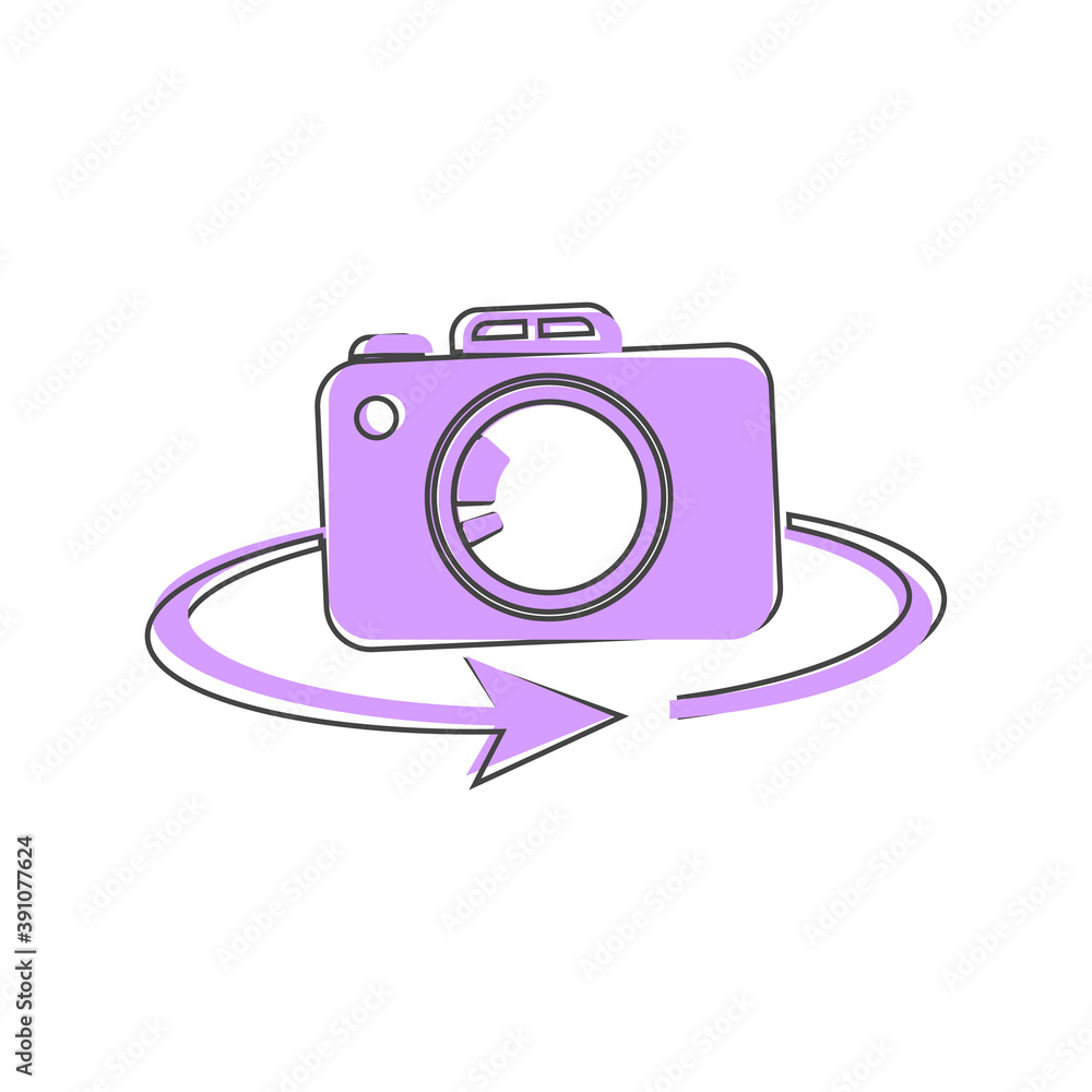 Poster vector camera rotate icon. retro camera icon on white isolated background.
