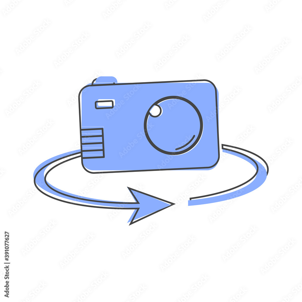 Poster vector camera rotate icon. retro camera icon on white isolated background.