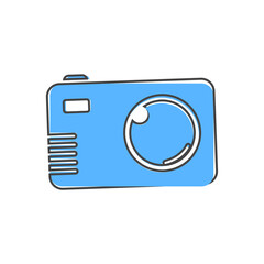 Vector illustration of a digital camera. Retro camera icon on white isolated background.