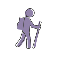 Vector Icon man engaged in hiking on white isolated background.