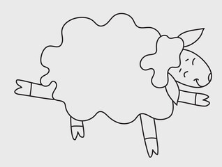 Yoga pets. A cute funny sheep go in for sports and gymnastics, stands in an asana and Fitness and stretching. Sheep yoga drawing. Vector illustration. Outline, Line, contour. Farm animal logo