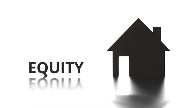 EQUITY text and house icon on light background