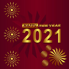 Naklejka na ściany i meble Happy New Year 2021 - Elegant gold text. Minimalist template.