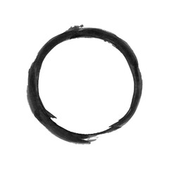 Black brush strokes circles of paint isolated on white background. Ink hand drawn paint brush circle. Abstract, frame