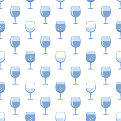 Blue Glass of Wine Seamless Pattern Isolated on White Background. Wineglass Symbol. Glassware Concept. Liqueur Cup. Glassware Silhouettes. Drink Icon.