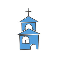 Church building icon. Vector religious church illustration on white isolated background.