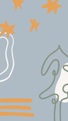 Christmas abstract vector drawing. Mid century modern boho style composition