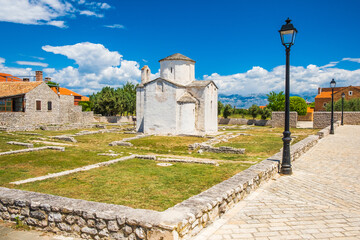 Medieval church of Holy Cross and archaeological site in town of Nin in Dalmatia, Croatia