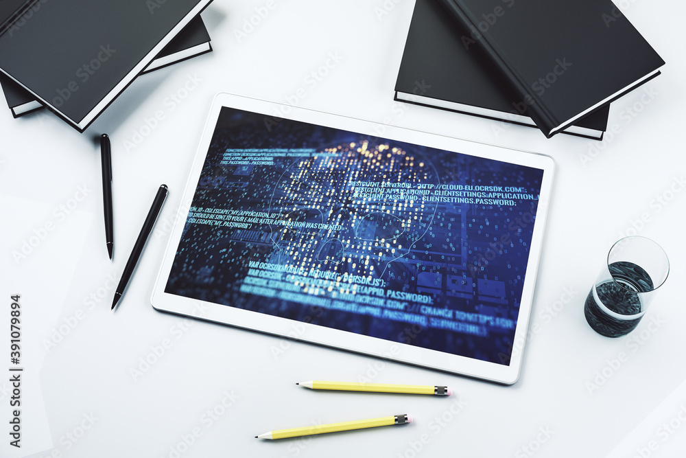 Leinwandbilder creative code skull sketch on modern digital tablet screen, theft of personal data and malware conce