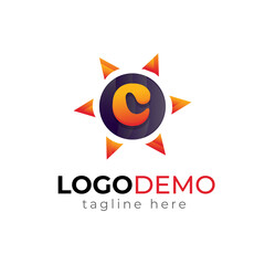 Initial Latter P and Sun Logo design vector illustration template.Sun logo icon vector. Sun logo design template. Simple logo sunshine on the trendy Design. Power energy Design template 