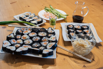 homemade sushi rolls made by children for the first time