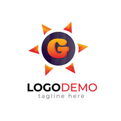 Initial Latter G  and Sun Logo design vector illustration template.Sun logo icon vector. Sun logo design template. Simple logo sunshine on the trendy Design. Power energy Design template 