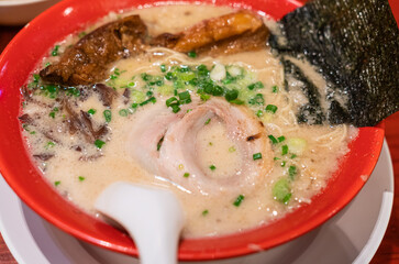 Close up delicious kakuni tonkotsu ramen