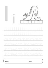 Writing practice letter I printable worksheet for preschool.Exercises for little children.Vector illustration.