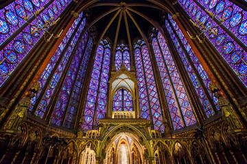 Altar in the upper chapel in Sainte Chapelle. Sainte Chapelle is one of the most beautiful and...