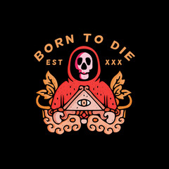 Skull illustration for t shirt, poster, logo, sticker, or apparel merchandise.