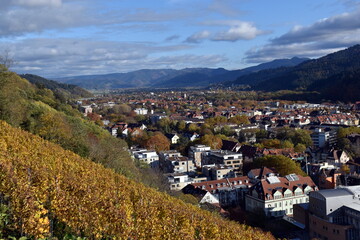 Aussicht auf Freiburg und das Dreisamtal im Herbst
