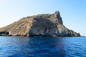 Fototapeta na wymiar The little island of Marettimo in Sicily seen from a boat. Here the detail of 
