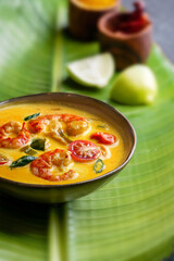 Prawn moilee, delicious south Indian curry shrimp soup with lime