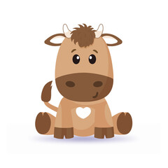 Cartoon cute bull vector on white background