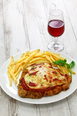 milanesa a la napolitana, Argentina breaded beef cutlet with mozzarella cheese & tomato sauce