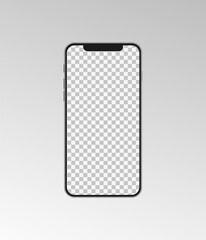 Phone mock up on grey background. Modern smartphone template with transparent background for social media, UI, poster, devices presentation. Vector isolated illustration.