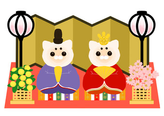 ひな人形　かわいい白猫お内裏様お雛様ペア
