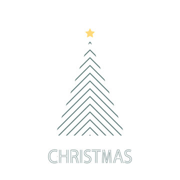 beautiful minimalistic Christmas card. 2021. an image of abstract linear Christmas trees and a star with the inscription Christmas. Perfect for printing banners, postcards, and other graphics. generic