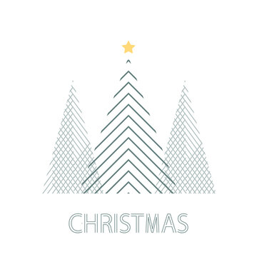 beautiful minimalistic Christmas card. 2021. an image of abstract linear Christmas trees and a star with the inscription Christmas. Perfect for printing banners, postcards, and other graphics. generic