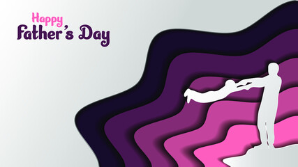 Fototapeta premium Happy Fathers Day with Paper-cut Style Design Consept of Pink Flavour Gradiation, Can be use for Card, Poster, Website, Brochure Background, or Vector Illustration