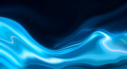 Abstract blue background with smooth lines and rays. Neon liquid, water overflows, waves.