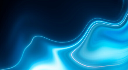 Abstract blue background with smooth lines and rays. Neon liquid, water overflows, waves.