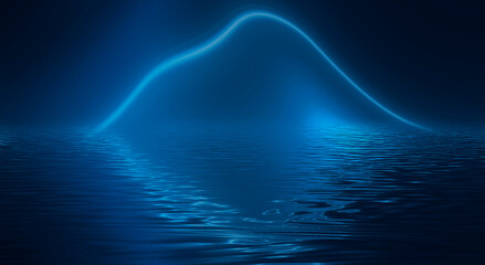 Fototapeta premium Abstract blue background with smooth lines and rays. Neon liquid, water overflows, waves.