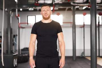 Fototapeta na wymiar Athlete sportive man gym Middle adult handsome sportsman bodybuilder weightlifter ideal body