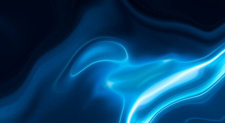 Abstract blue background with smooth lines and rays. Neon liquid, water overflows, waves.
