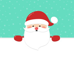 Happy Santa Claus on background with snowflakes and copyspace. Christmas decoration. Vector