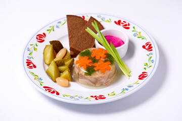 Jellied meat on a  white background