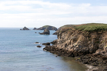 View of Ouessant island coast in a sunny day